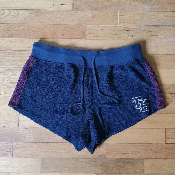 Tommy Hilfiger Vintage Y2K Fleece Shorts Side Stripe Embroidered Logo Drawstring - Picture 1 of 8